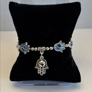 Silver and Blue Hamsa Bracelet